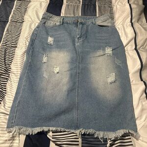 H&M Light Blue Distressed Denim Pencil Skirt